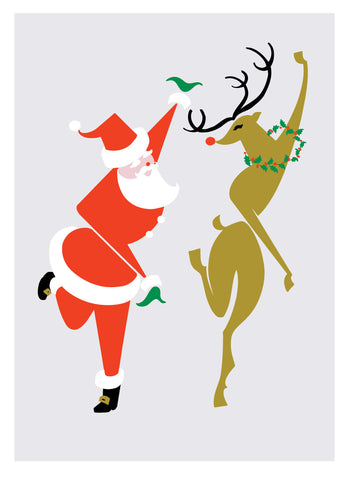 NEW LOW PRICE/Santa dancing the Charleston with Rudolph